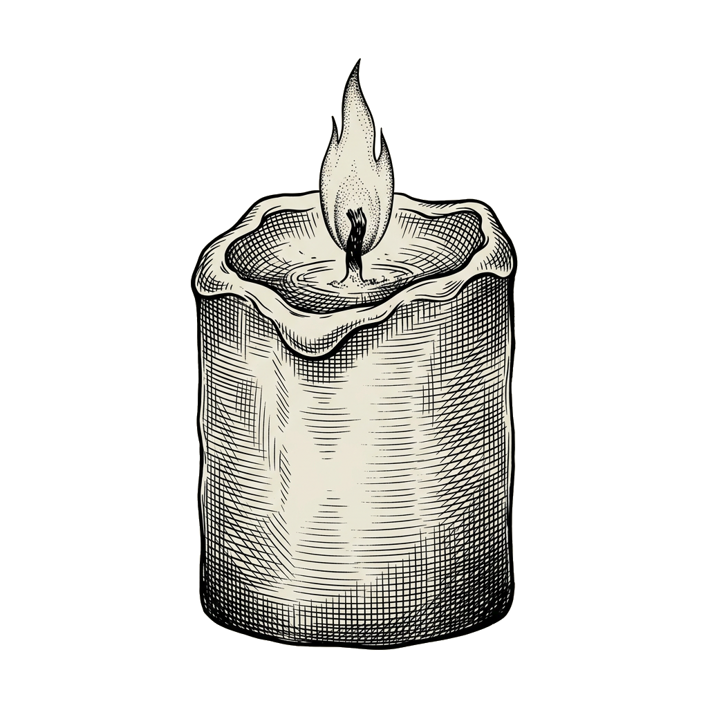 Engraving of a lit pillar candle