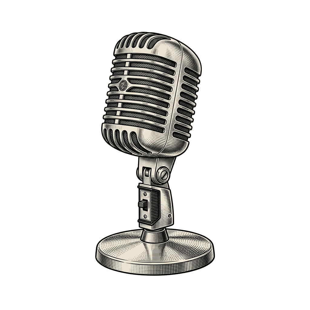 Engraving of a retro microphone