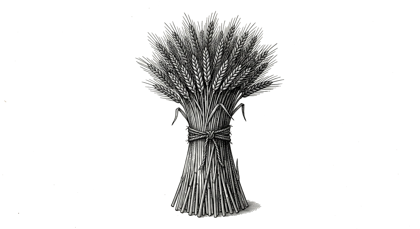 Engraving of a sheaf of wheat tied with twine